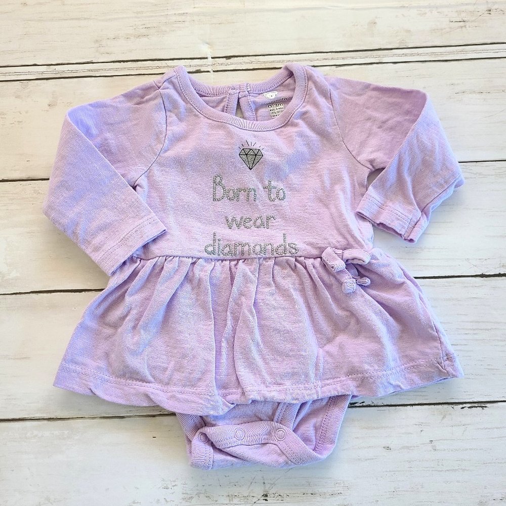 ♡ 5/$20 - Baby Koala Girl's Purple Born to Wear Diamonds Bodysuit 0-3mo.